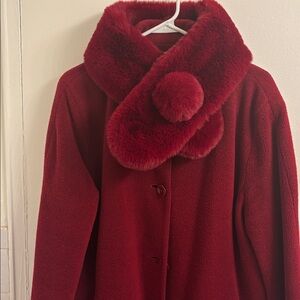 Cranberry Faux Fur Collar with Pom Pom